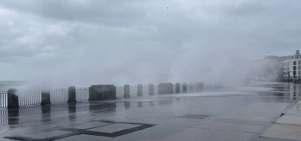 Waves blast out Sea Terminal glass barri